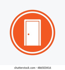 Door sign icon. Enter or exit symbol. Internal door. Graphic design element. Flat door symbol on the round button. Vector