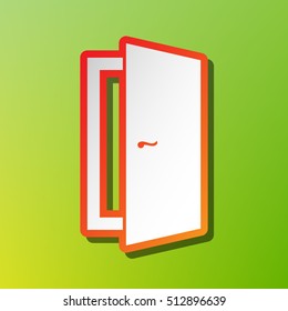 Door sign illustration. Contrast icon with reddish stroke on green backgound.