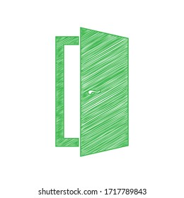 Door sign illustration. Green scribble Icon with solid contour on white background. Illustration.