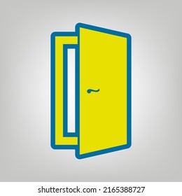 Door sign illustration. Icon in colors of Ukraine flag (yellow, blue) at gray Background. Illustration.