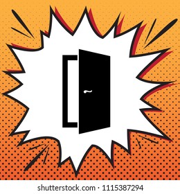 Door sign illustration. Vector. Comics style icon on pop-art background.