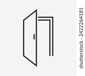 Door sign in linear design. Exit and entrance. Icon of room.