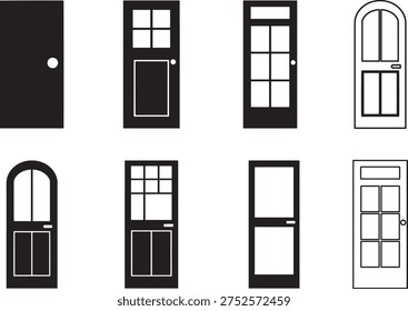 Door Silhouette Icon Set Various House Entrance Door