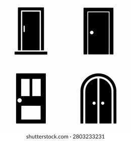 Door silhouette vector icon set collection of closed and double wooden doors symbols