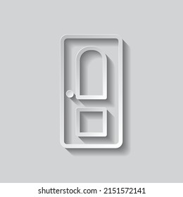 Icono simple de la puerta. Diseño plano. Estilo de papel con sombra. Fondo gris.ai