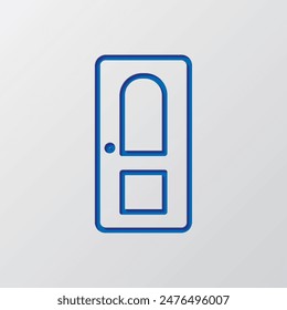 Door simple icon. Flat design. Paper cut design. Cutted blue symbol with shadow. Gray background.ai