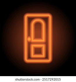 Door simple icon. Flat design. Orange neon on black background.ai