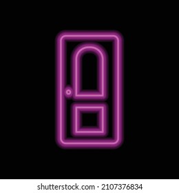 Door simple icon. Flat desing. Purple neon on black background.ai