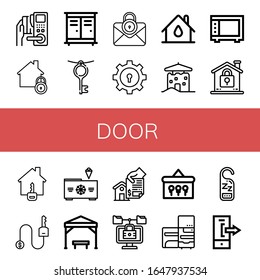door simple icons set. Contains such icons as Key, Home, Lockers, Lock, House, Microwave, Freezer, Pergola, Keys, Refrigerator, Do not disturb, can be used for web, mobile and logo
