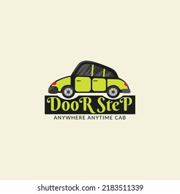 Door step anywhere anytime cab vector mascot logo template.