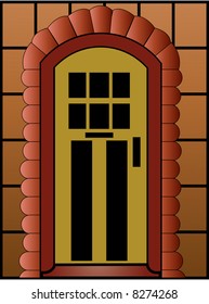 door with stones surrounding