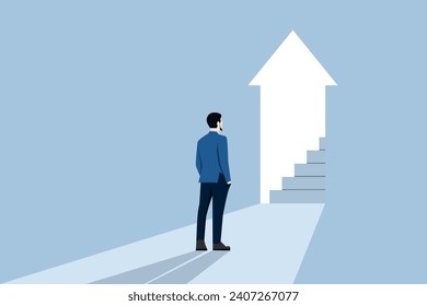 Door to success concept. The businessman walked towards the door leading to the top floor. People who walk towards the light. People who are on their way to success. a man walked to the door.