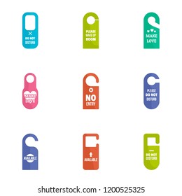 Door tag icon set. Flat set of 9 door tag vector icons for web design