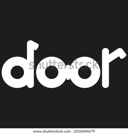 Door with text. Entry vector icon. Black shape symbol. Bold design focus.