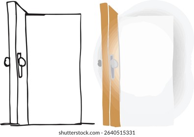 A door that opens to a room that glows white Vector