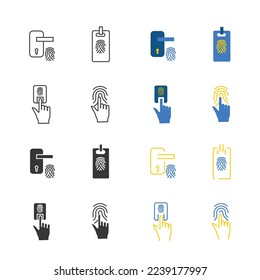 door unlocking fingerprint vector icon security