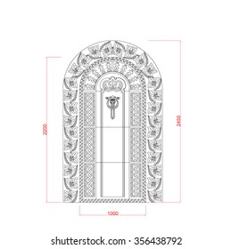 Door vector design top arc with dimension