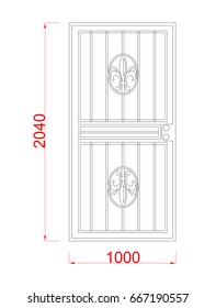  door vector with dimension black paint on the white background
