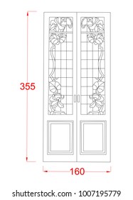 Door vector frame black paint with dimension on the white background