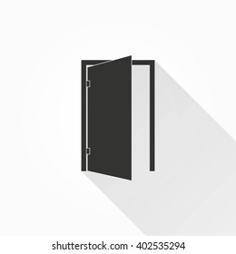 Door   vector icon with long shadow. Illustration isolated on with background for graphic and web design.  
