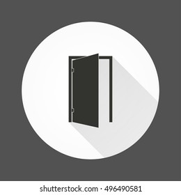 Door vector icon with long shadow. Black Illustration isolated for graphic and web design.