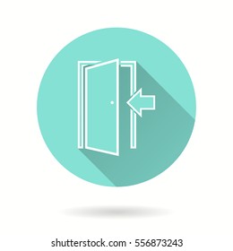 Door vector icon with long shadow. Illustration isolated for graphic and web design.