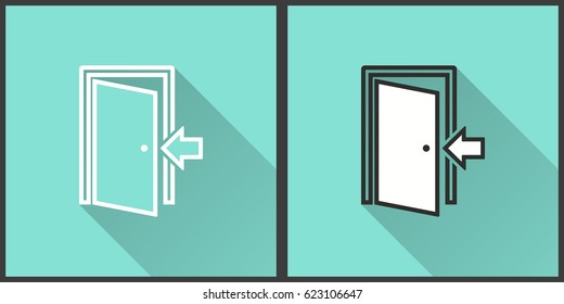 Door vector icon with long shadow. Illustration isolated for graphic and web design.