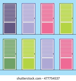Door vector icon. Door with louver. Green, pink,violet doors concept. Vector illustration.