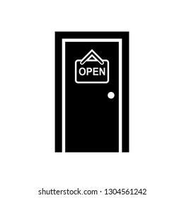 Door vector icon. Open door symbol. Simple black vector icon on white background.