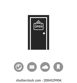Icono de vector de puerta. Símbolo de la puerta abierta. Icono de vector negro simple sobre fondo blanco.
