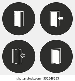 Ícone de vetor de porta. Ilustração em branco isolada no plano de fundo preto para design gráfico e da Web.