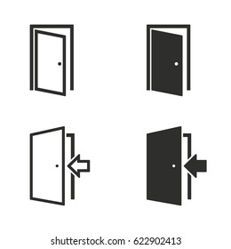 Türvektorsymbole gesetzt. Schwarze Illustration einzeln für Grafik- und Webdesign.
