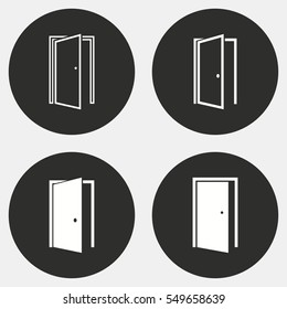 Door vector icons set. White illustration isolated for graphic and web design.
