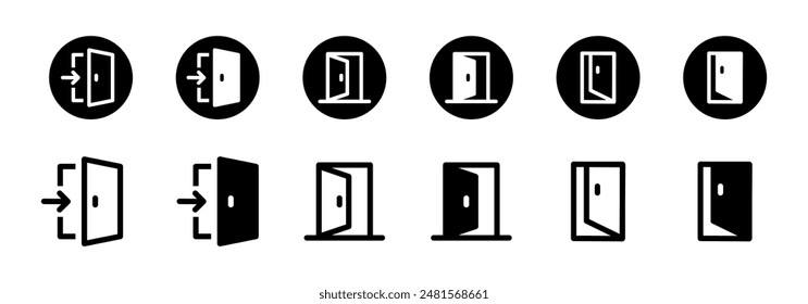 Door vector icons. Door symbols. Door icons. Open, close doors. Exit and entrance