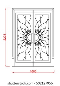 Door vector image with dimension black paint in the white background