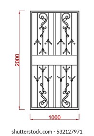 Door vector image with dimension black paint in the white background