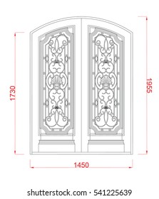 Door vector image with dimension black paint in the white background
