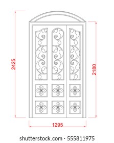Door vector image with dimension black paint in the white background