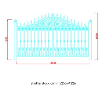 Door vector image with dimension blue paint on the white background