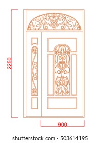 Door  vector iron and glass work orange paint with dimension on the white background