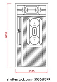 Door  vector iron work black paint with dimension on the white background