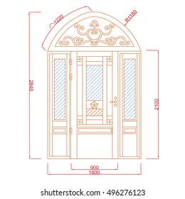 Door vector iron work with dimension on the white background