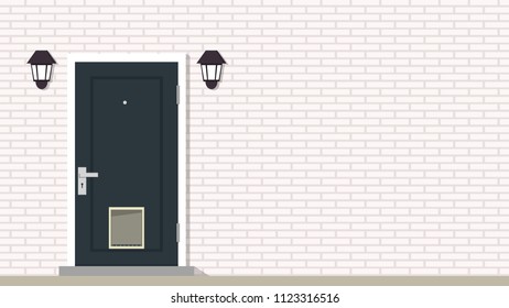 Door vector. door for pet vector. free space for text. wallpaper. background. brick wall.