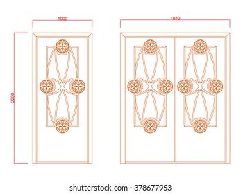 Door vector vintage frame with dimension