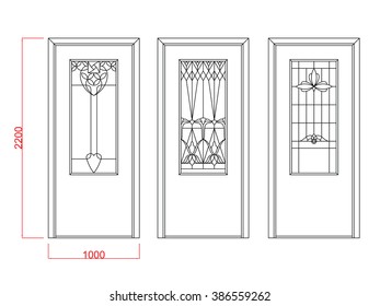 Door vector vintage frame with dimension black paint