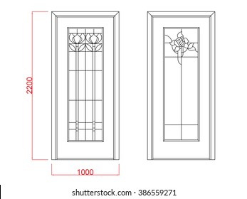 Door vector vintage frame with dimension black paint