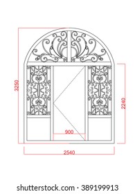 Door vector vintage frame with dimension black paint