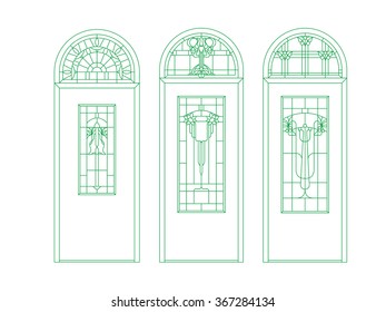 Door vector vintage frame sketch design top arc decoration ornament green
