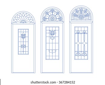 Door vector vintage frame sketch design top arc decoration ornament blue