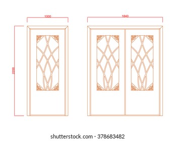 Door vector vintage frame sketch design  decoration ornament orange paint